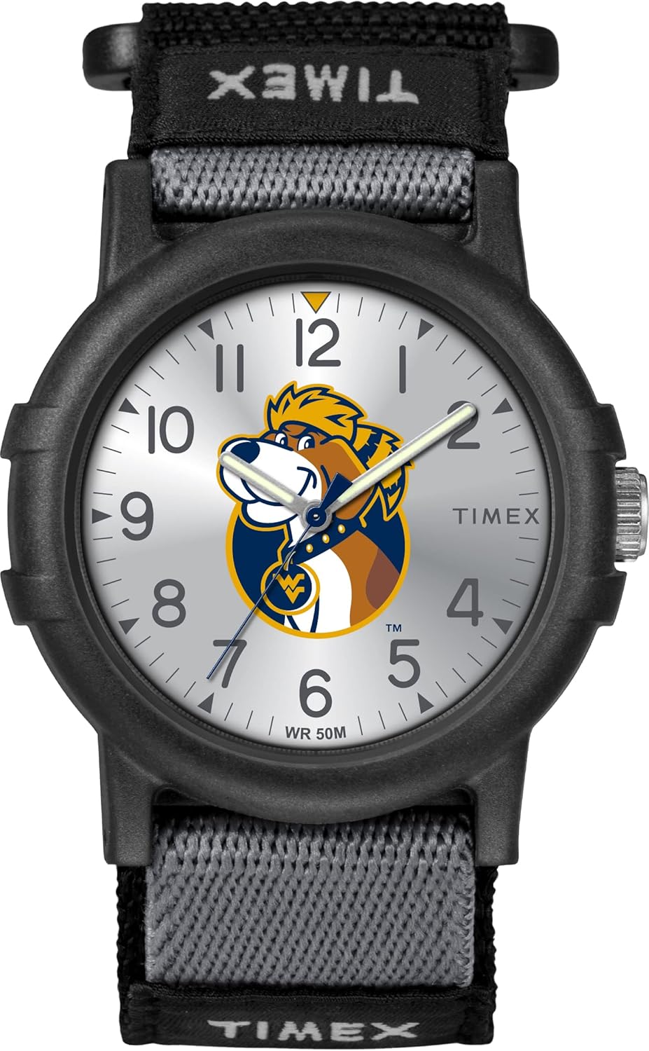 Timex Tribute Unisex Collegiate Recruit 38mm Watch - West Virginia Mountaineers Black Fabric Strap