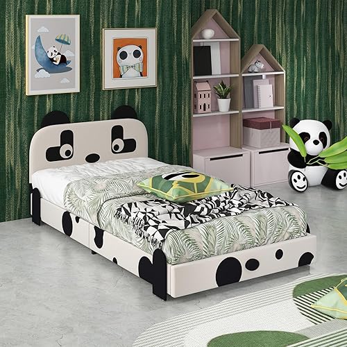 Miniatura 70 de HONEY JOY Marco de cama individual para niños, plataforma de cama individual de madera con cabecera y base de listones, no necesita somier, muebles