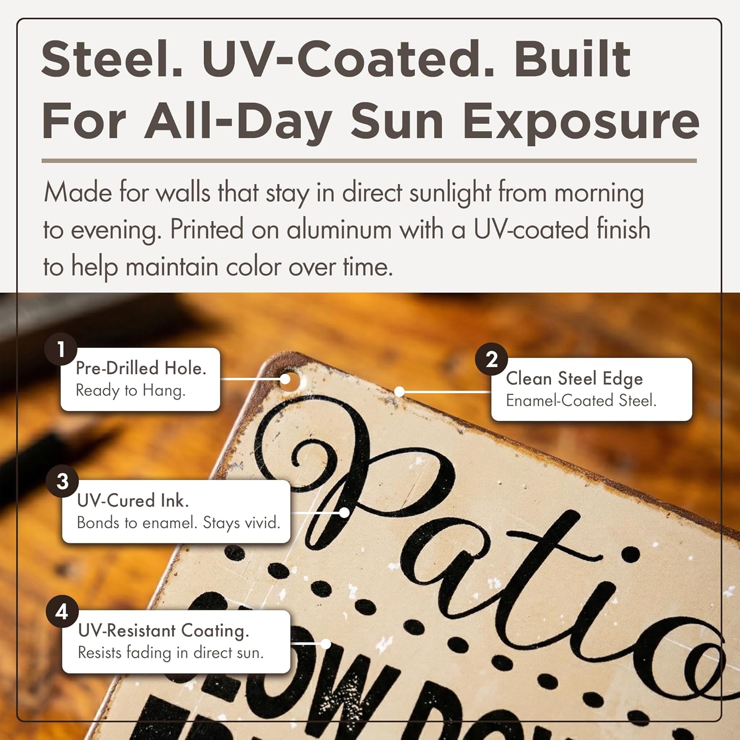 HBA Sun Protected Patio Rules Metal Sign, Guaranteed Not to Fade for 4 Years