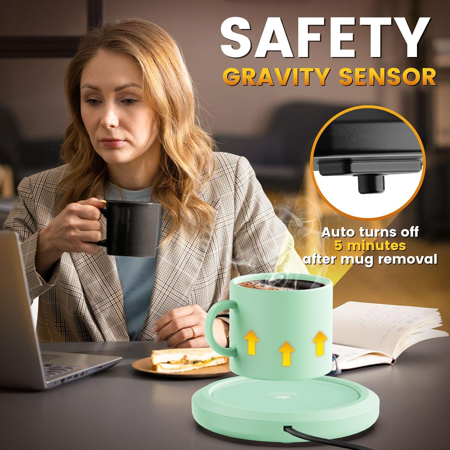 Fast Heating Mug Warmer - 4 Temp Settings & 1-12H Timer, Coffee Cup Warmer Plate for Desk Auto Shut Off, Ideal Beverage Warmer Gift for Coffee, Tea, Milk (Green)