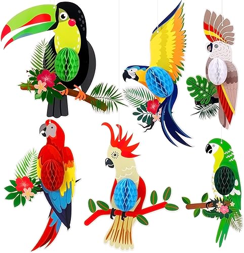 KatchOn, Recortes de panal de abeja de pájaros tropicales grandes, paquete de 6, decoraciones de fiesta Luau, decoraciones de selva, suministros de KatchOn, Recortes de panal de abeja de pájaros tropicales grandes, paquete de 6, decoraciones de fiesta Luau, decoraciones de selva, suministros de