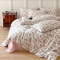 Vista 1 de VM VOUGEMARKET - Juego de funda de edredón floral rosa, Queen, 3 piezas, ropa de cama de algodón para niñas estilo campestre romántico, con cierre