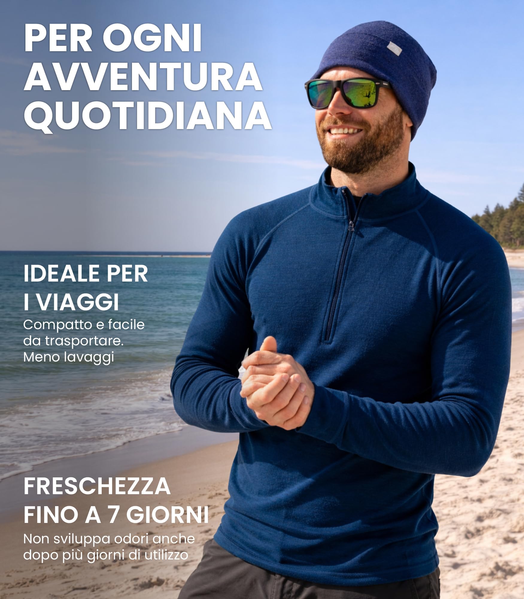 Merino.tech Maglione Lana Merino Uomo Mezza Zip - Intimo Termico Lana Merino Leggero, Medio, Pesante e Calzini