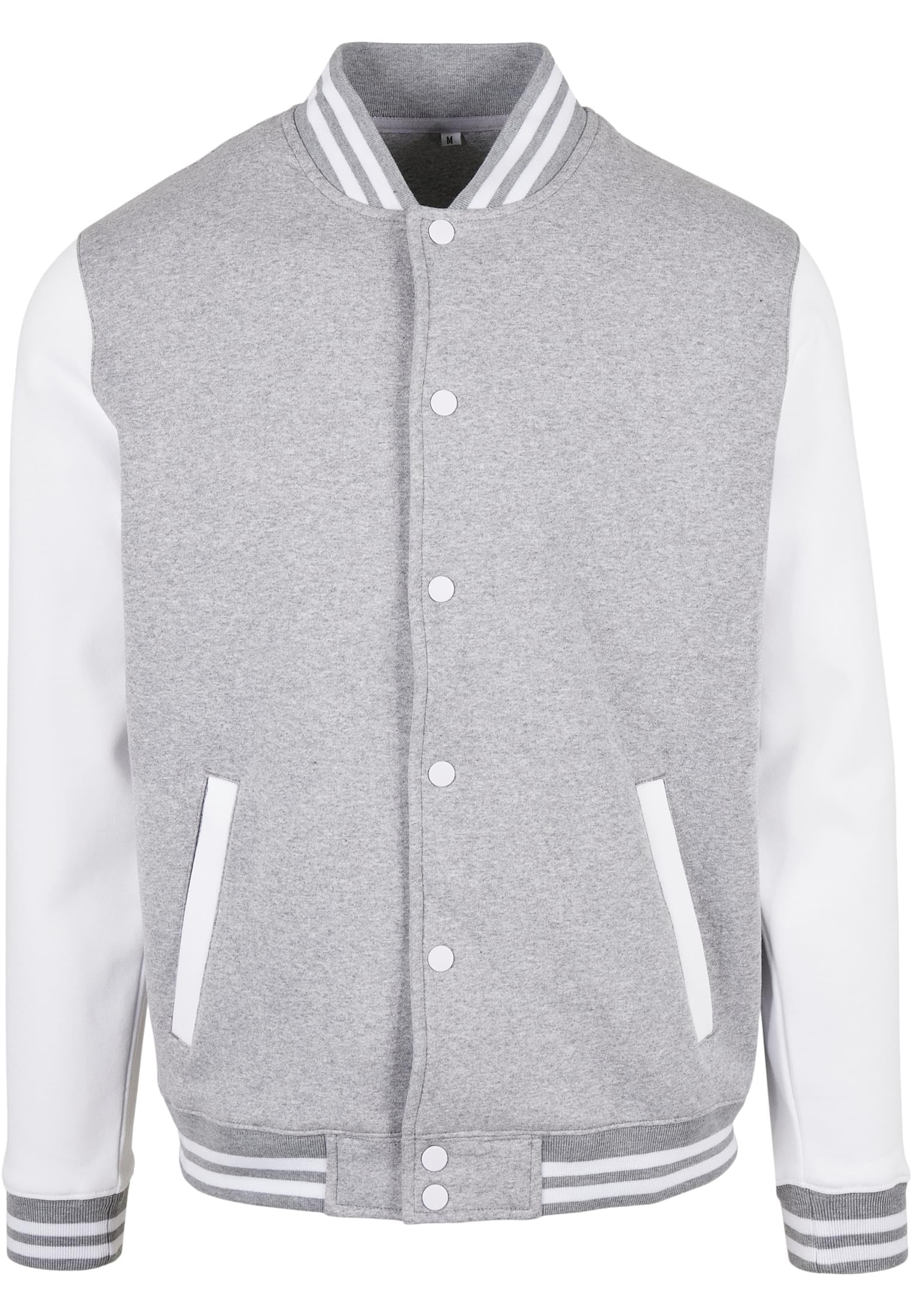 Build Your Brand Men's Basic College Jacket, College Jacket for Men, Sizes XS - 5XL, Heather Grey/White, XXXXL