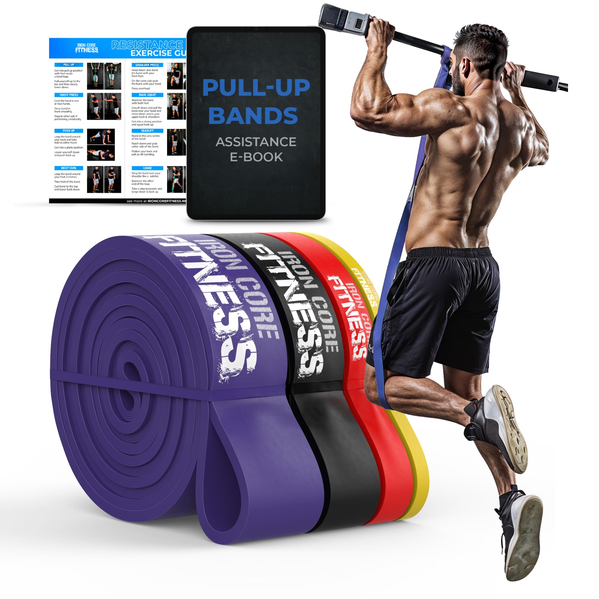 Pull Up Assistance Resistance Bands - Long Loop Power Bands for Men and Women - Strength Power Flexibility Training at Home & Gym - Ebooks & Workout Chart Included by Iron Core Fitness