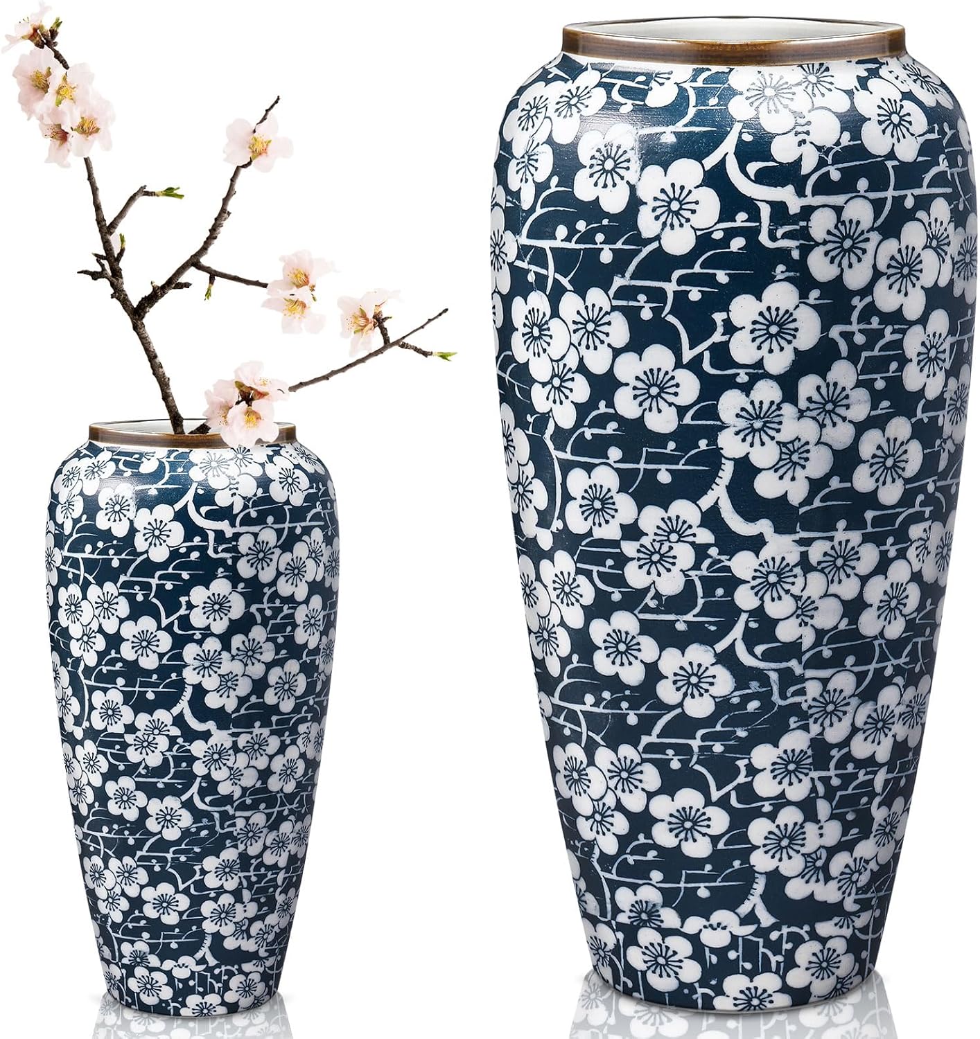 blue and white vintage vases for home decor | ceramic chinoiserie floral 12. 6" h modern rustic farmhouse decorative large tall blue vase for flowers centerpieces decoration(plum blossom)