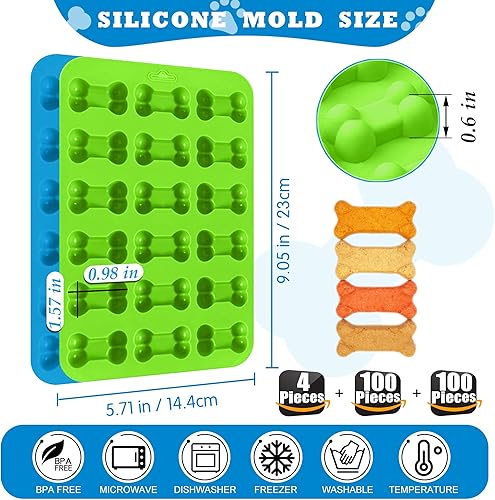 Miniatura 2 de Paquete de 4 moldes de silicona para cachorros y huesos para hornear, molde de silicona para golosinas y 100 bolsas de celofán con 100 lazos