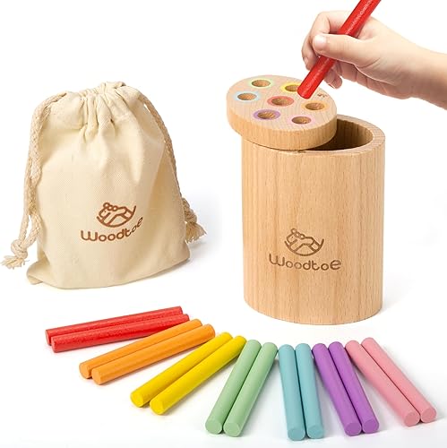 Woodtoe Juguetes de madera Montessori Sticks para niños, 7 colores para niños de 1 a 3 años, juguete educativo de clasificación de madera natural,