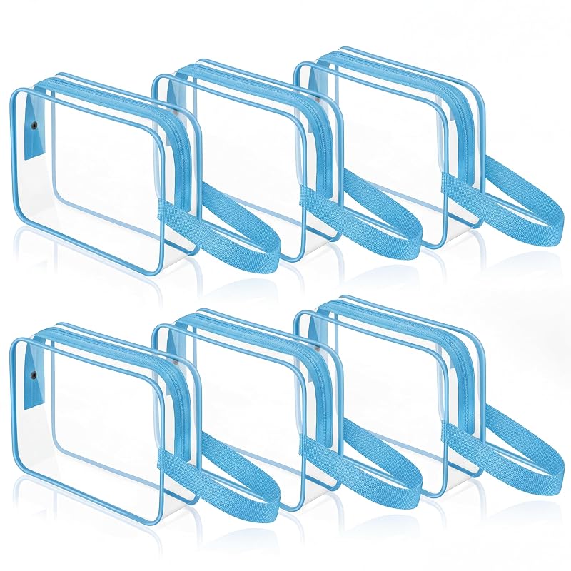 Silkfly 6 Necessaires transparentes azuis de PVC para viagem com zíper e alça