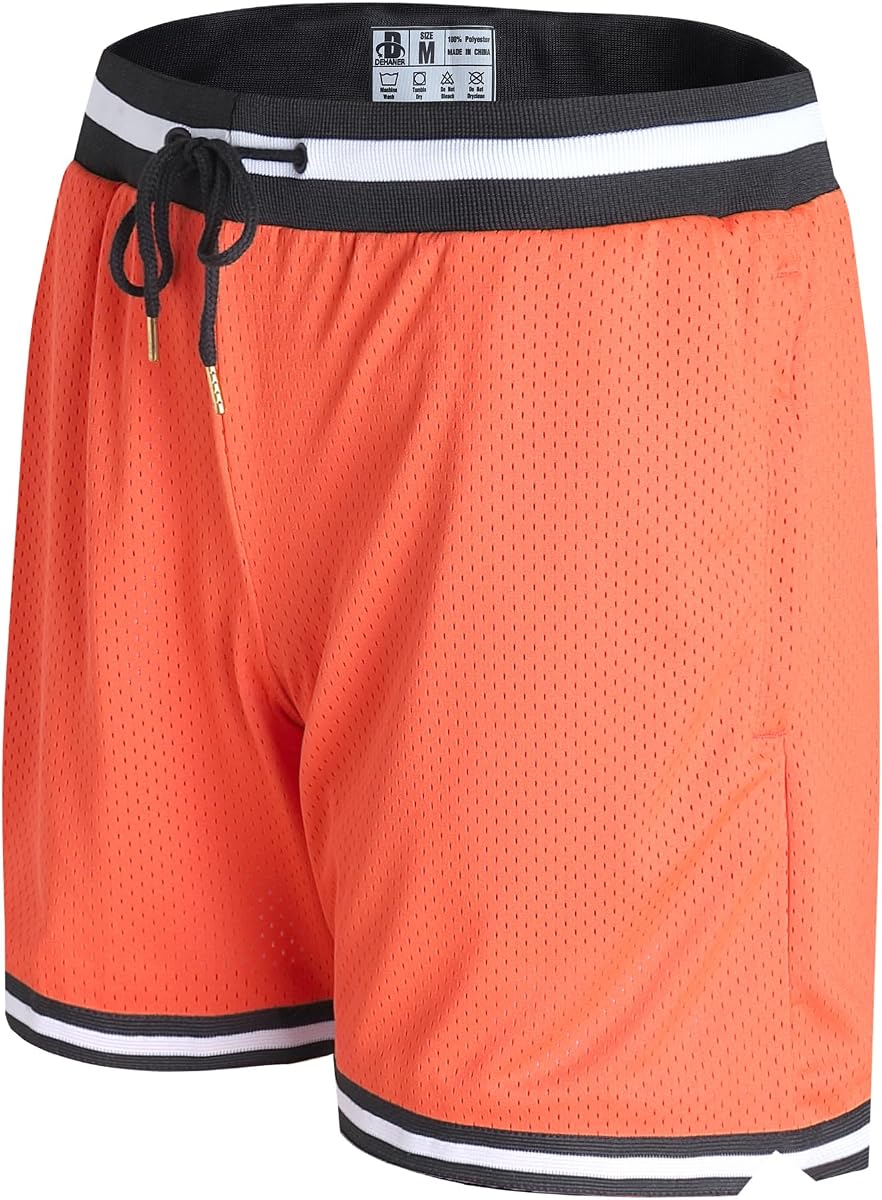 DEHANER Pantalones cortos de baloncesto para hombre con bolsillos con cremallera para entrenamiento, gimnasio, deportes, con tela de malla transpirable