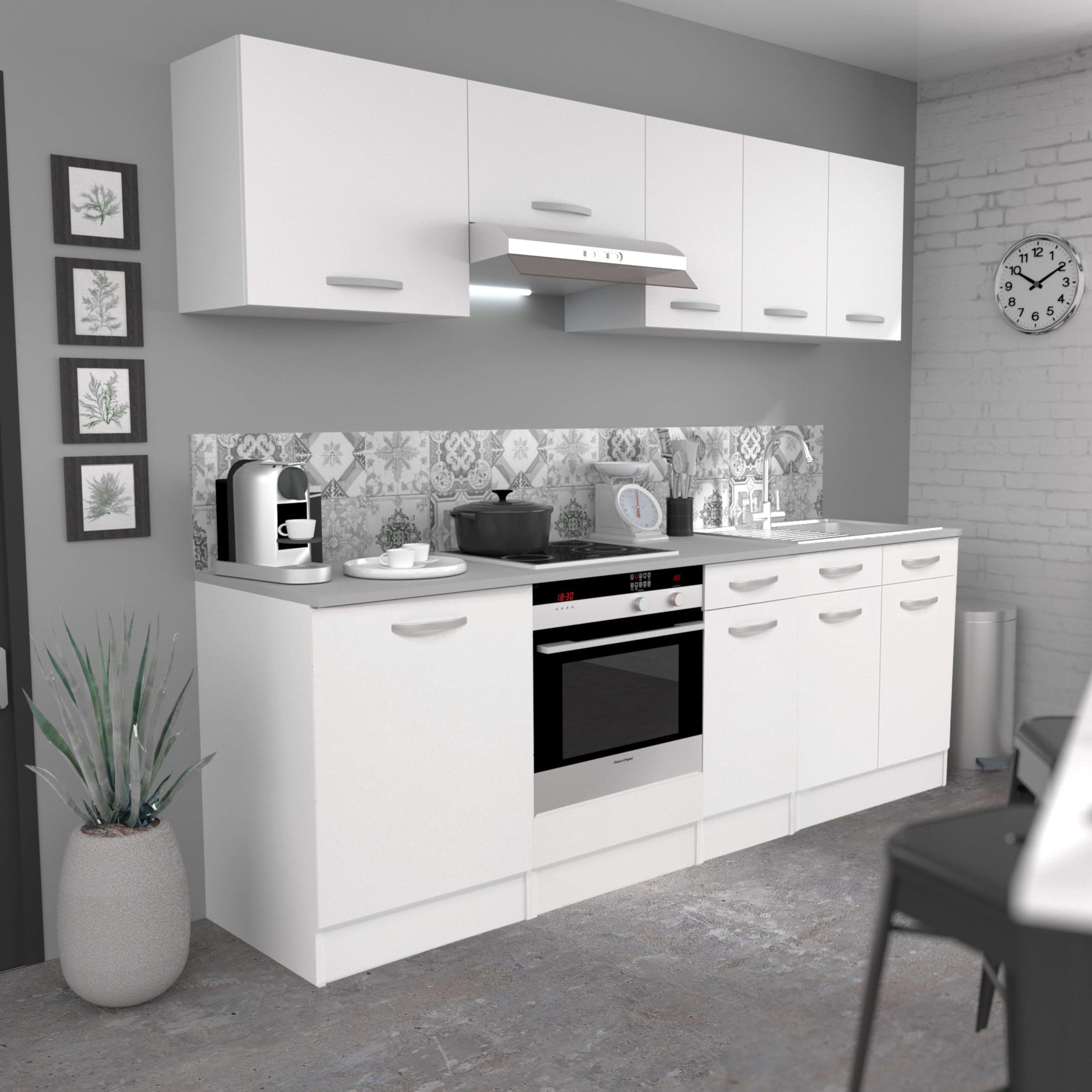Miroytengo Módulos Individuales y Cocinas Completas en Color Blanco Mate (Módulos Individuales, Aéreo 60 cm sobre Campana)