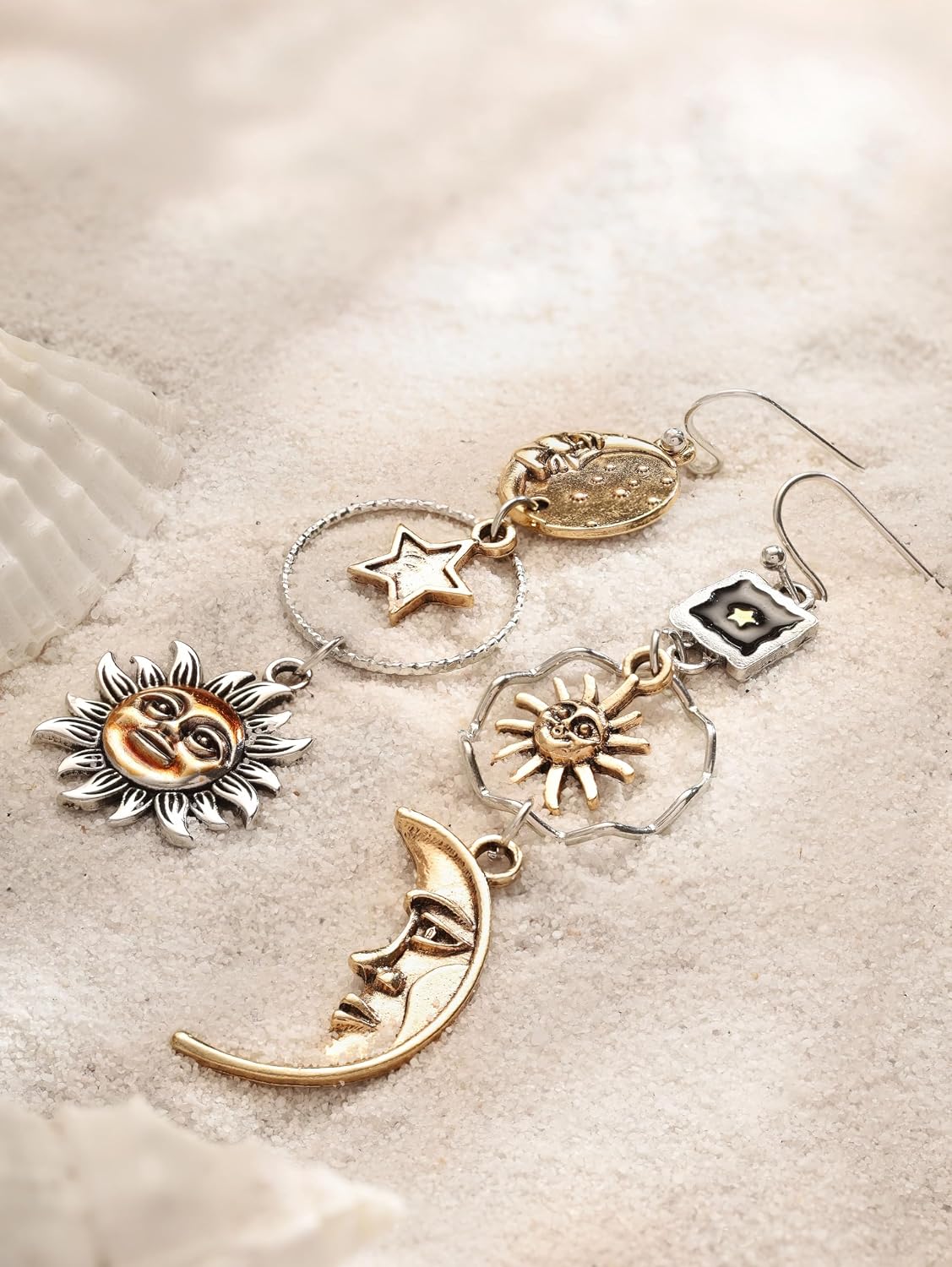 MINACHI Boho Star Sun Moon Dangle Drop Earrings, Vintage Celestial Jewelry Gifts Statement Accessories for Women