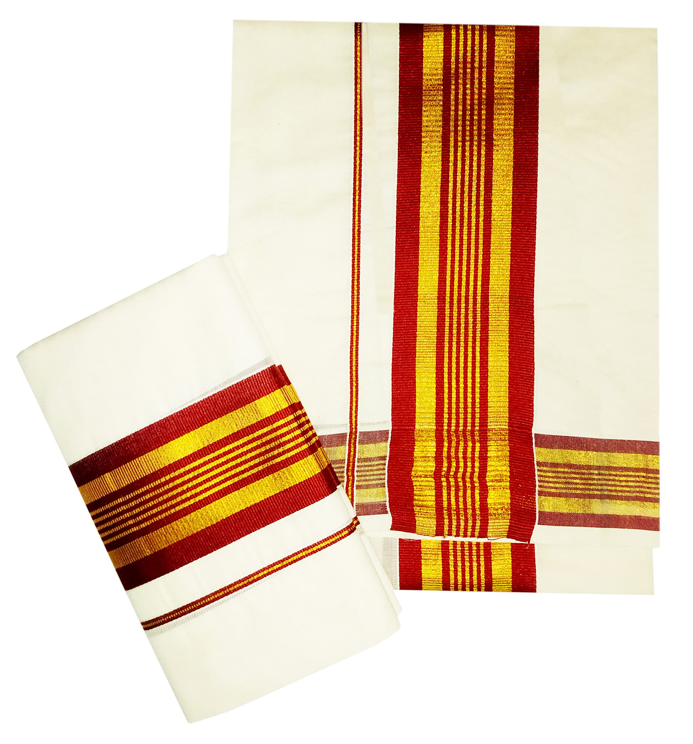 YETTALAN® Women's Kerala Traditional Cotton Set Mundu Cream Color with Fancy Border