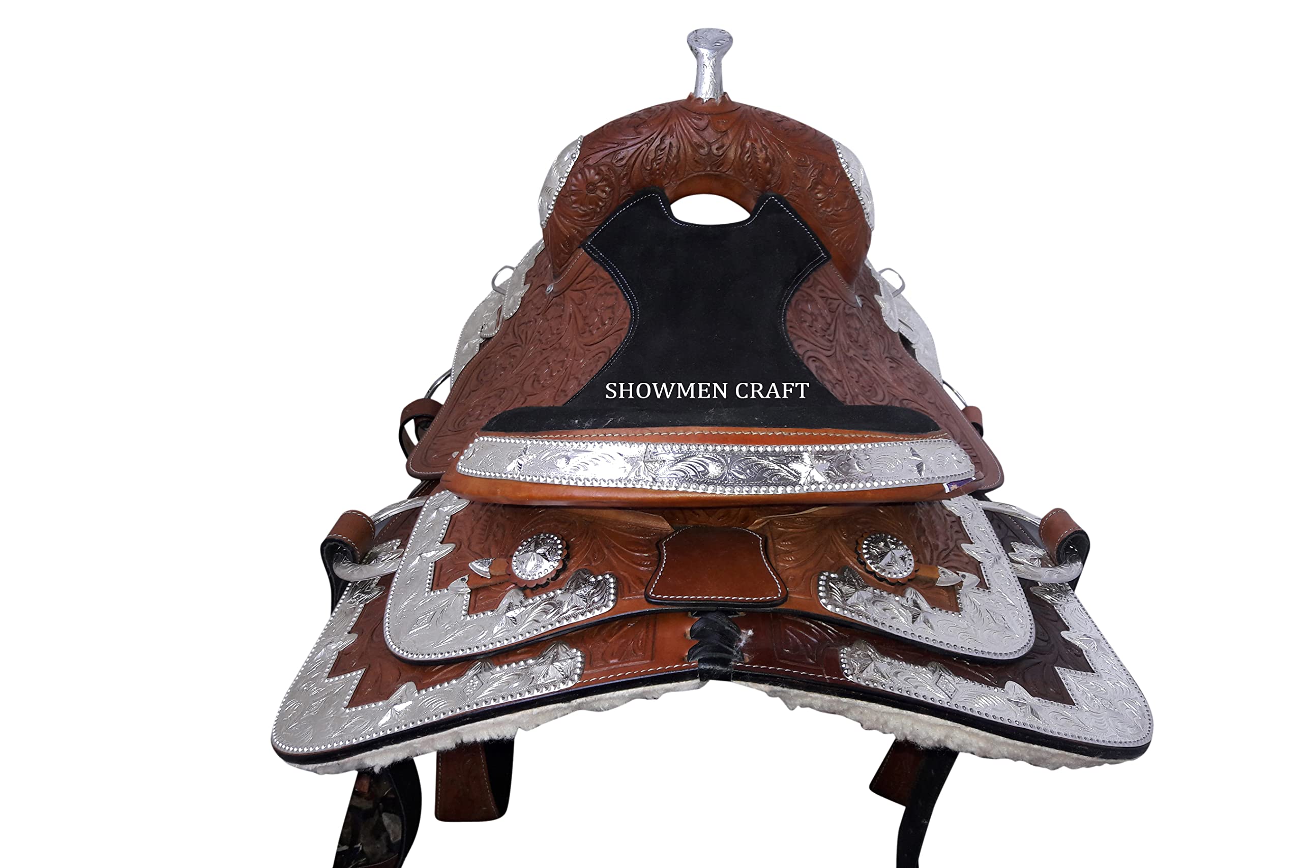 Western Saddle Kostüm Silber komplett dekorativ mit Kopfstütze und Brustrufer