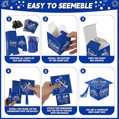 Miniatura 4 de Erweicet 36 cajas de dulces de graduación azul y negro para la clase de 2024, felicitaciones de chocolate dulce con borlas para fiesta de graduación
