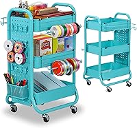 Vista 1 de DESIGNA 3-Tier Utility Storage Rolling Cart with Removable Pegboard & Extra Storage Baskets Hooks, Metal Craft Art Carts for Gift Home Office, Teal