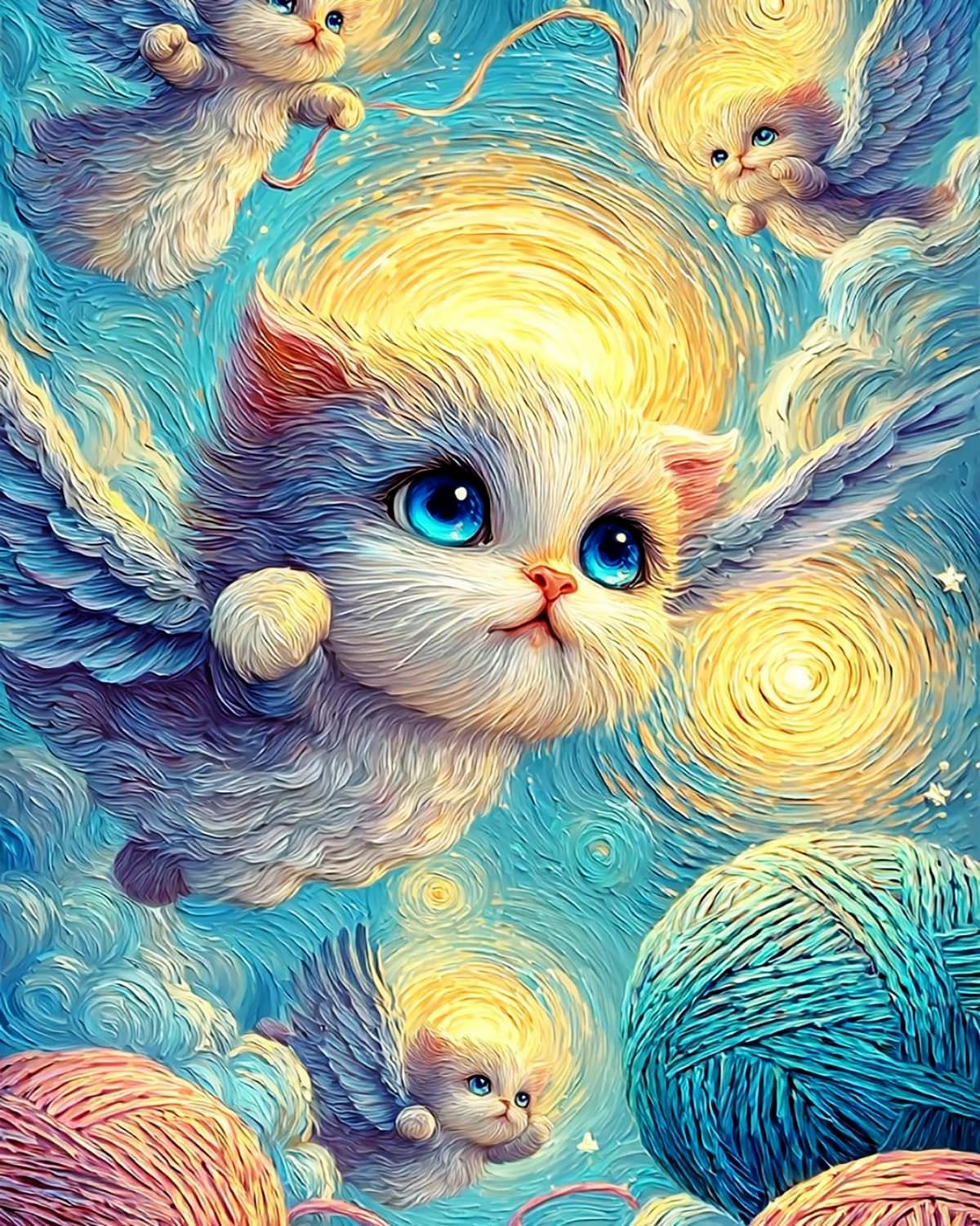 Liubaishi Multicolour Paint By Numbers For Adults, Starry Sky Flying Cat, 40X50 Cm Acrylic Canvas Kit With Brushes