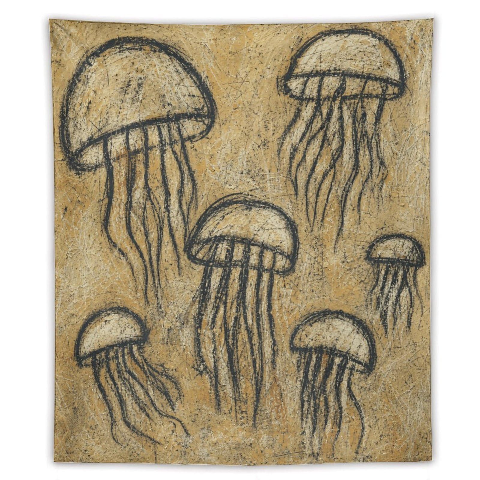 W7C8U2X3 Jellyfish Ink Study Wall Tapestry, Realistic Illustration Style
