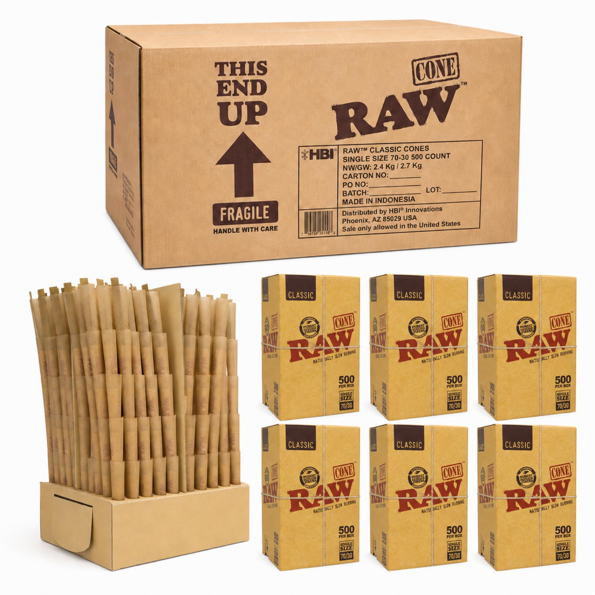 RAW Classic Mini Cones 70/30 Dogwalker Pre-Rolled 70mm - 3,000 Count