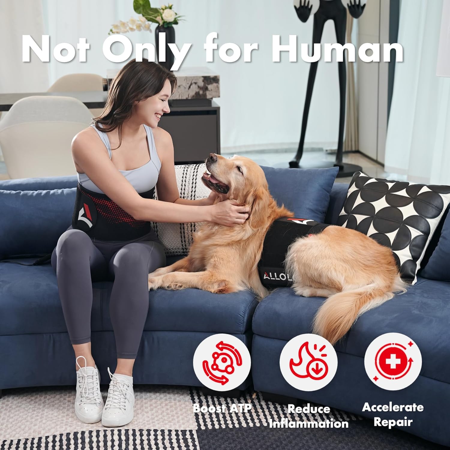 ALLOLO Red Light Therapy Belt, 39"*7.7" Large Area with 180pcs 3-in-1 LEDs 660nm & 850nm Infrared Red Light Therapy for Body, Adjustable & Portable Therapy Wrap for Shoulder Waist Belly Joint(Corded) - Image 3