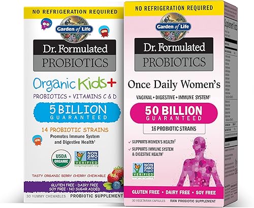 Garden of Life Paquete de probióticos para niños y mujeres: probióticos Dr. Formulados Kids+ Berry Cherry 5 mil millones de UFC - 30 masticables +