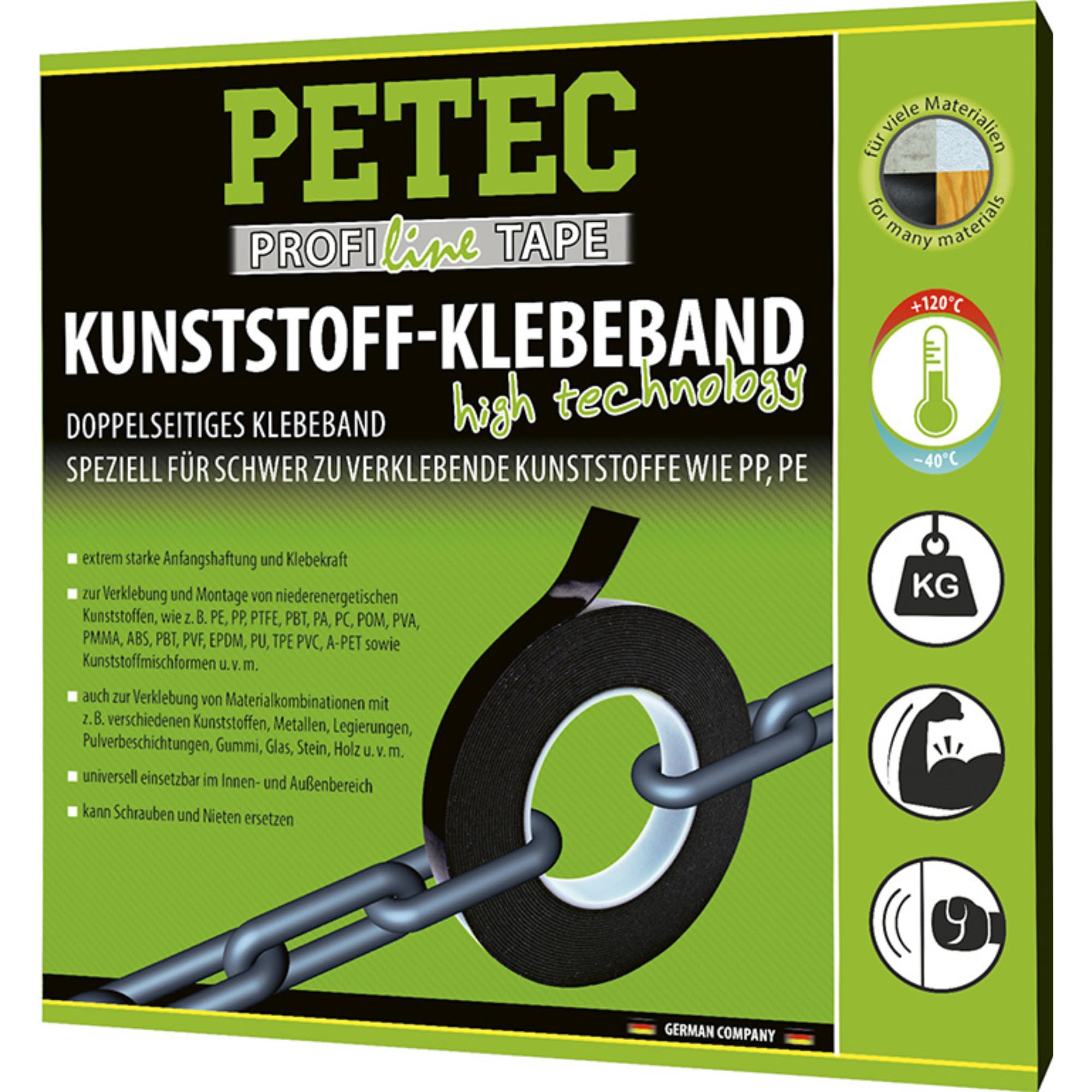 PETEC Doppelseitiges Klebeband Extra Stark in Schwarz für Kunststoffe