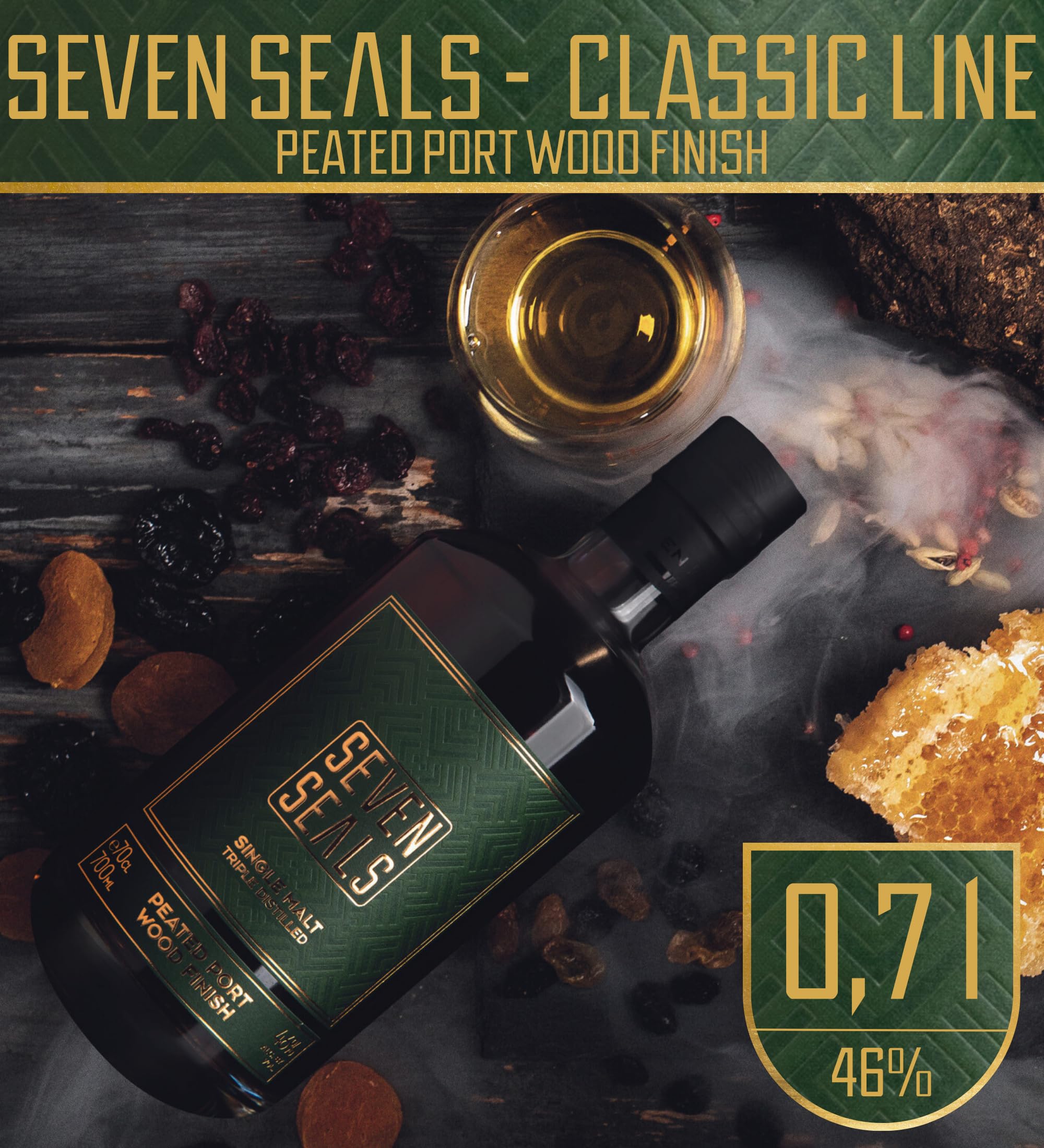 Seven Seals - PEATED PORT WOOD FINISH | 0,7 l Premium Single Malt aus der Classic Line | Barley Spirit | Note: Torf Rauchig | Internationaler ISW Gewinner 2021 | Ein Geschenk für echte Liebhaber
