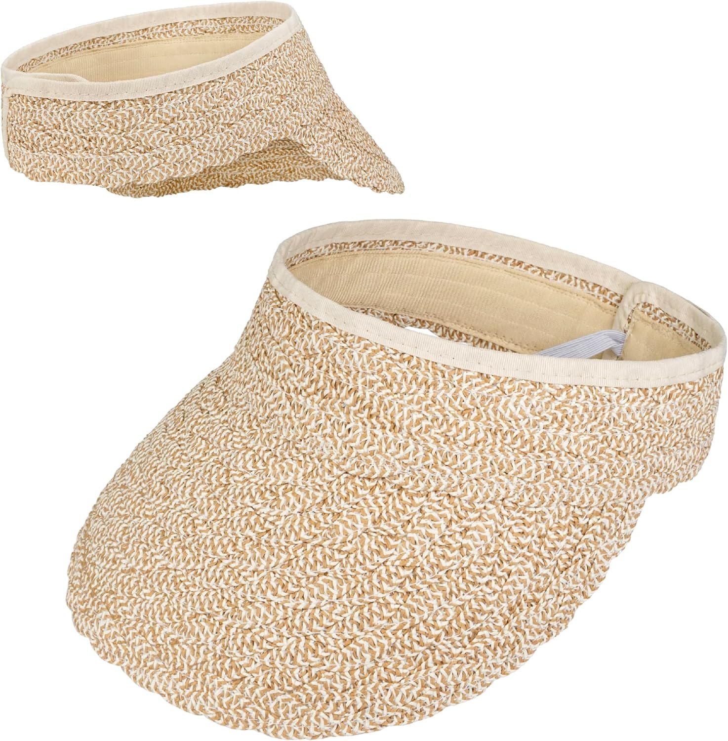 SUN CUBE Women Sun Visor Hat, Straw Beach Hat Wide Brim UV Protection, Foldable Packable Cap, Roll Up Ponytail Summer Visor - Image 8