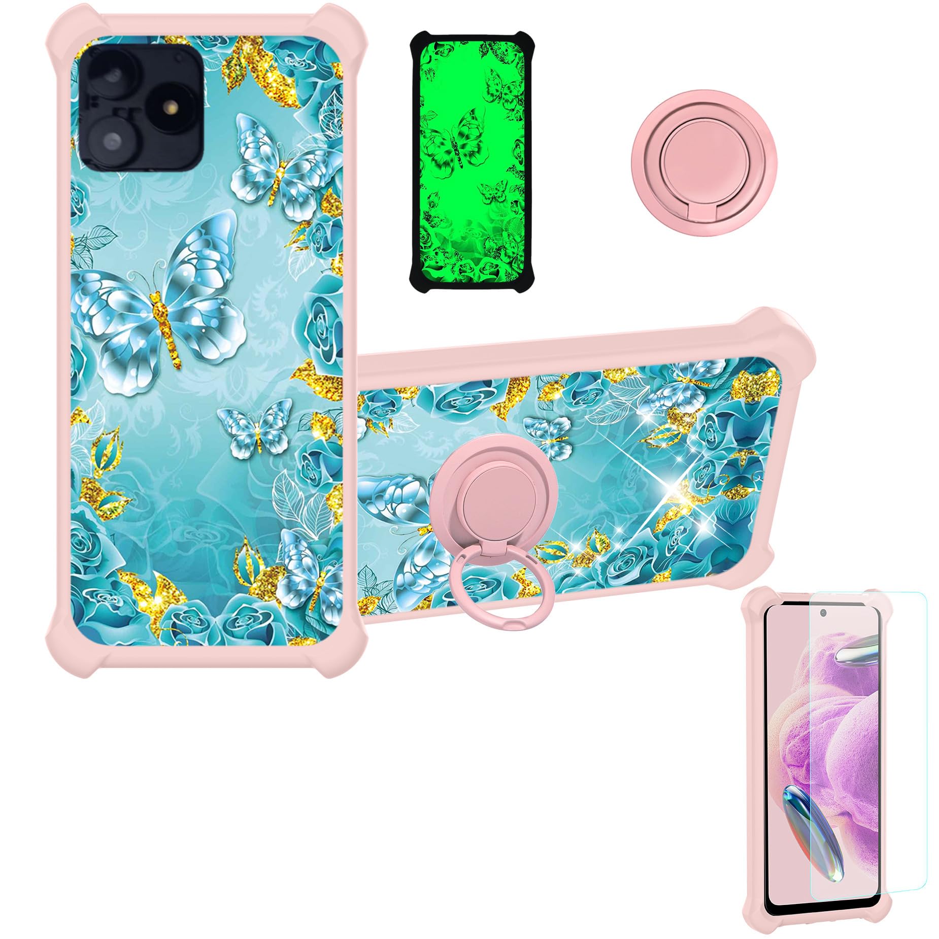 jioeuinly Case Compatible for Foxx FOXXD A65L Phone Case Cover [with Tempered Glass Screen Protector][Hard PC + Soft Silicone][Ring Support] [Gold