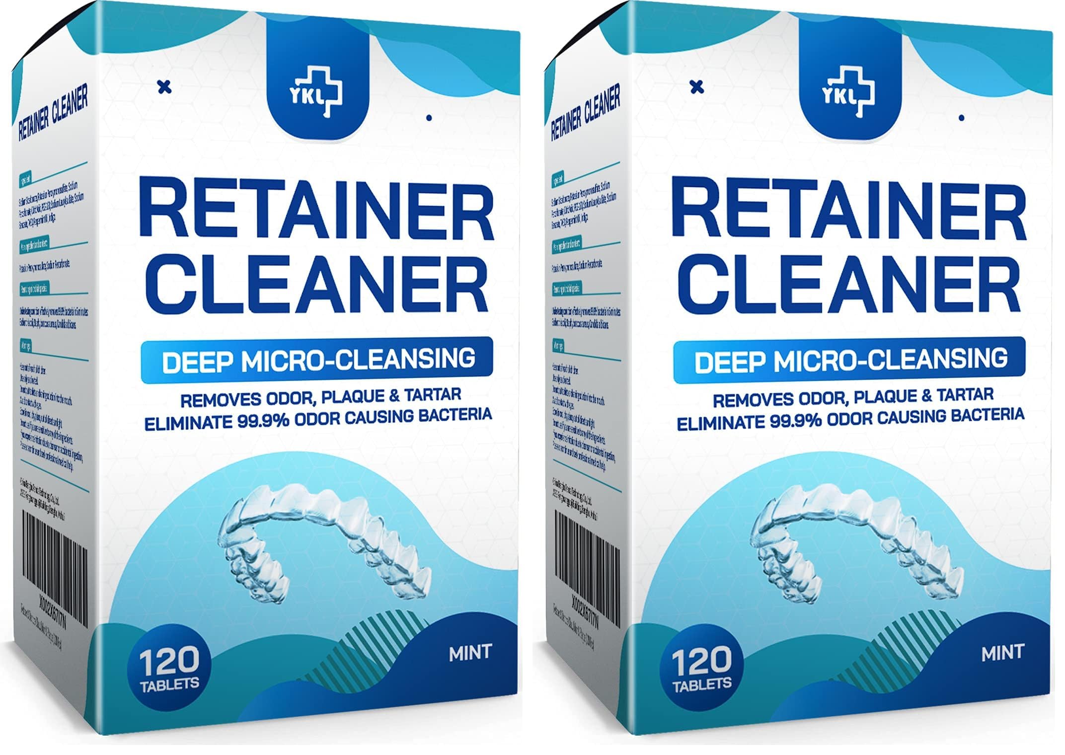 Retainer &amp; Denture Cleaner Tablets - 4 Months Supply (120 pcs) Dental Retainers for Aligner - Mouth &amp; Night Guards - False Teeth Whitening - Removes Odor &amp; Plaque (120 Pcs) (Pack of 2)