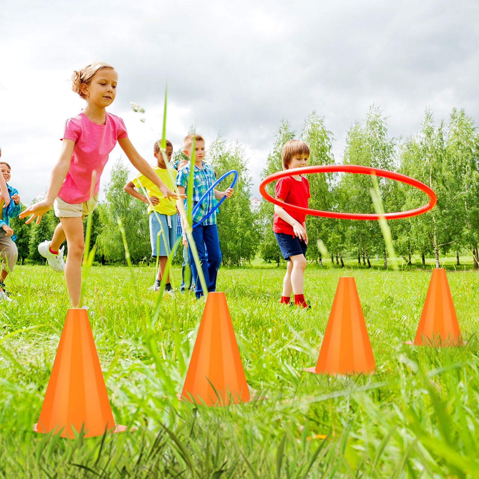 Leelosp 48 Pack 7 Inch Plastic Traffic Coni Agility Field Marker Soccer Cone Safety Coni Sports Training Conos for Skating Basketball Football Practice Drills Themed Party Decor