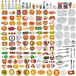 HKLMRO 150Pcs Miniature Food Drink Bottles Adults Dollhouse Soda Pop Cans Pretend Play Kitchen Cooking Game Party Accessories Toys Hamburger Cake Ice Cream Pizza Bread Tableware Doll House Landscape