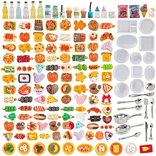 HKLMRO 150 piezas Botellas de comida y bebida en miniatura para adultos, latas de refresco para casa de muñecas, juego de cocina de juguetes de juego de simulación de cocina, accesorios de fiesta