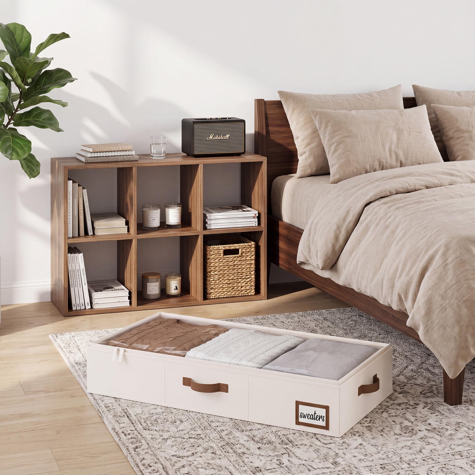 StorageWorks Aufbewahrungsboxen unter dem Bett, große Unterbett Aufbewahrung mit Deckel, robuste Stoff Unterbett Aufbewahrungsbox, Bettkasten Box für Schlafzimmer, beige weiß, 2 Stück Küche, Haushalt & Wohnen