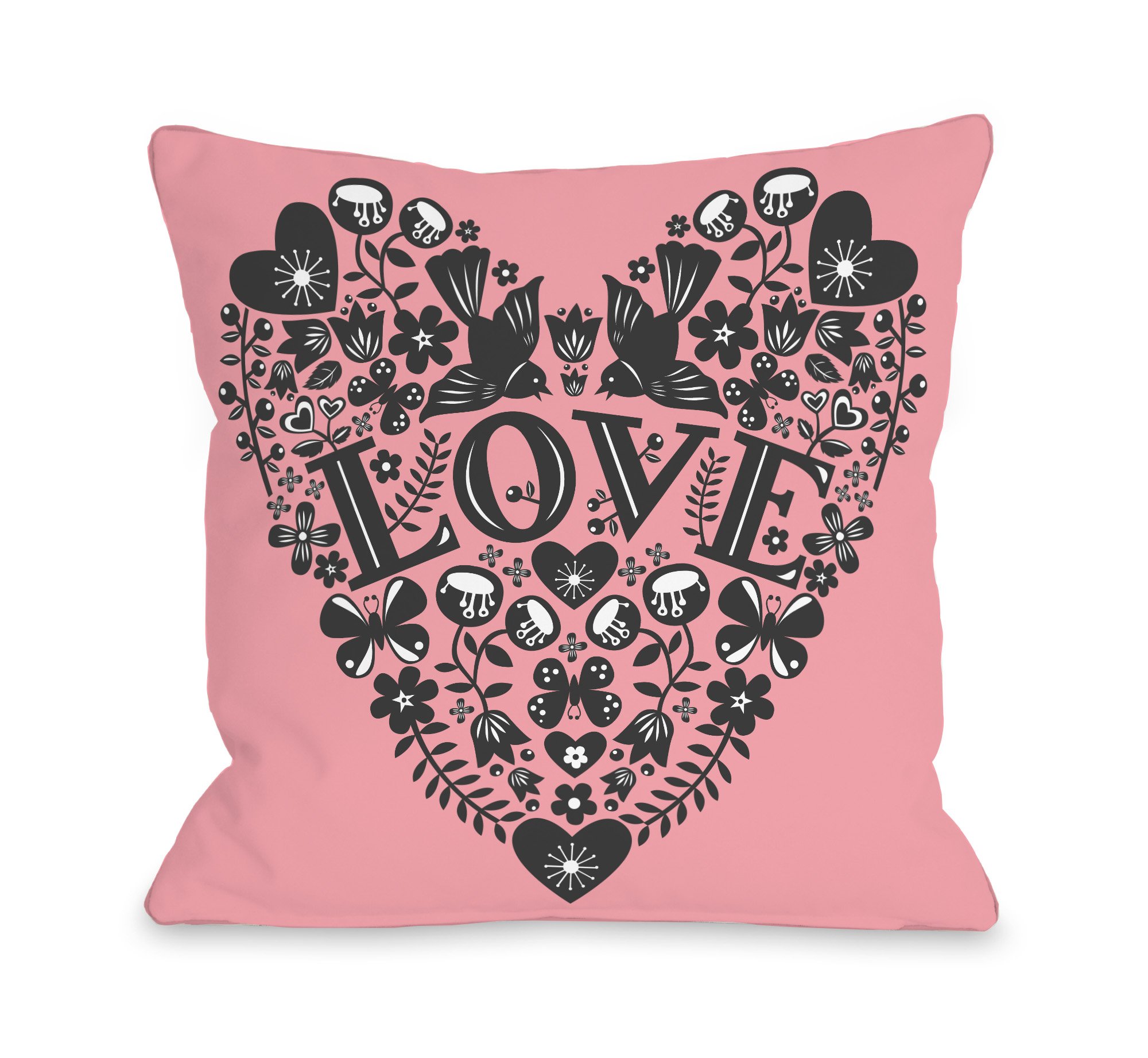 Folk Ephermera Throw Pillow Cover by Abi Hall, 18"x 18", Pink/Black