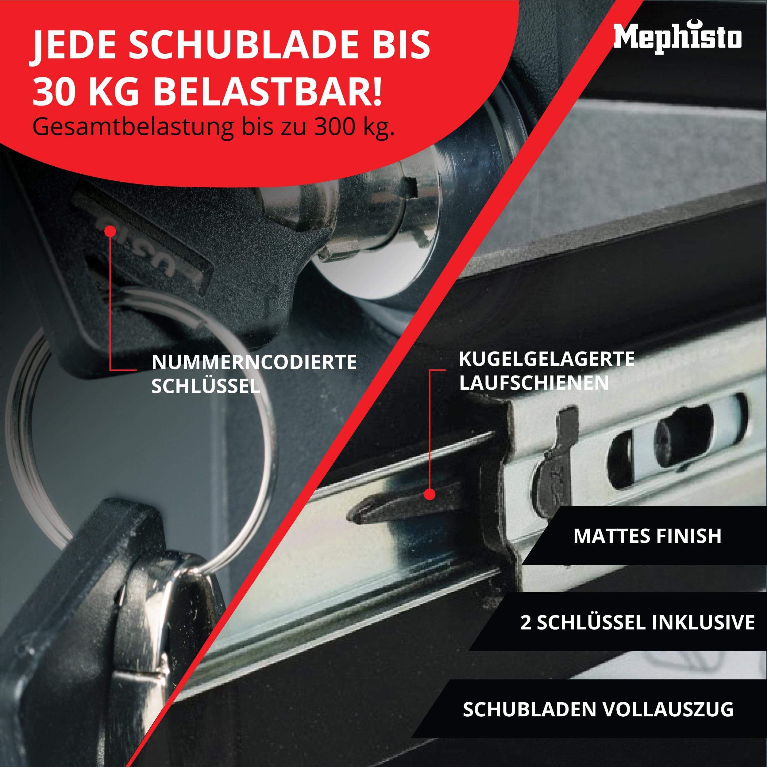 Mephisto Premium Werkzeugwagen Werkstattwagen mit Edelstahlablage und 8 Schubladen ohne Werkzeug Inhalt