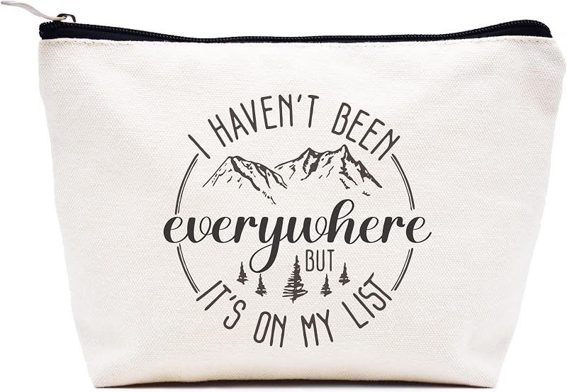 Necessaire de maquiagem de viagem LIBIHUA "I Haven't Been Everywhere" em lona bege