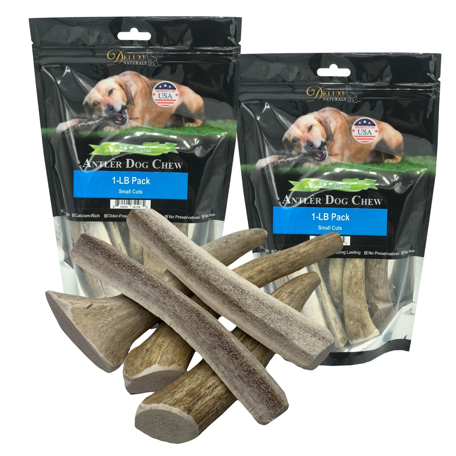 Deluxe Naturals 2 x 1-LB Small Mixed Whole Split Elk Antler Dog Chews for Toy to Small Dogs
