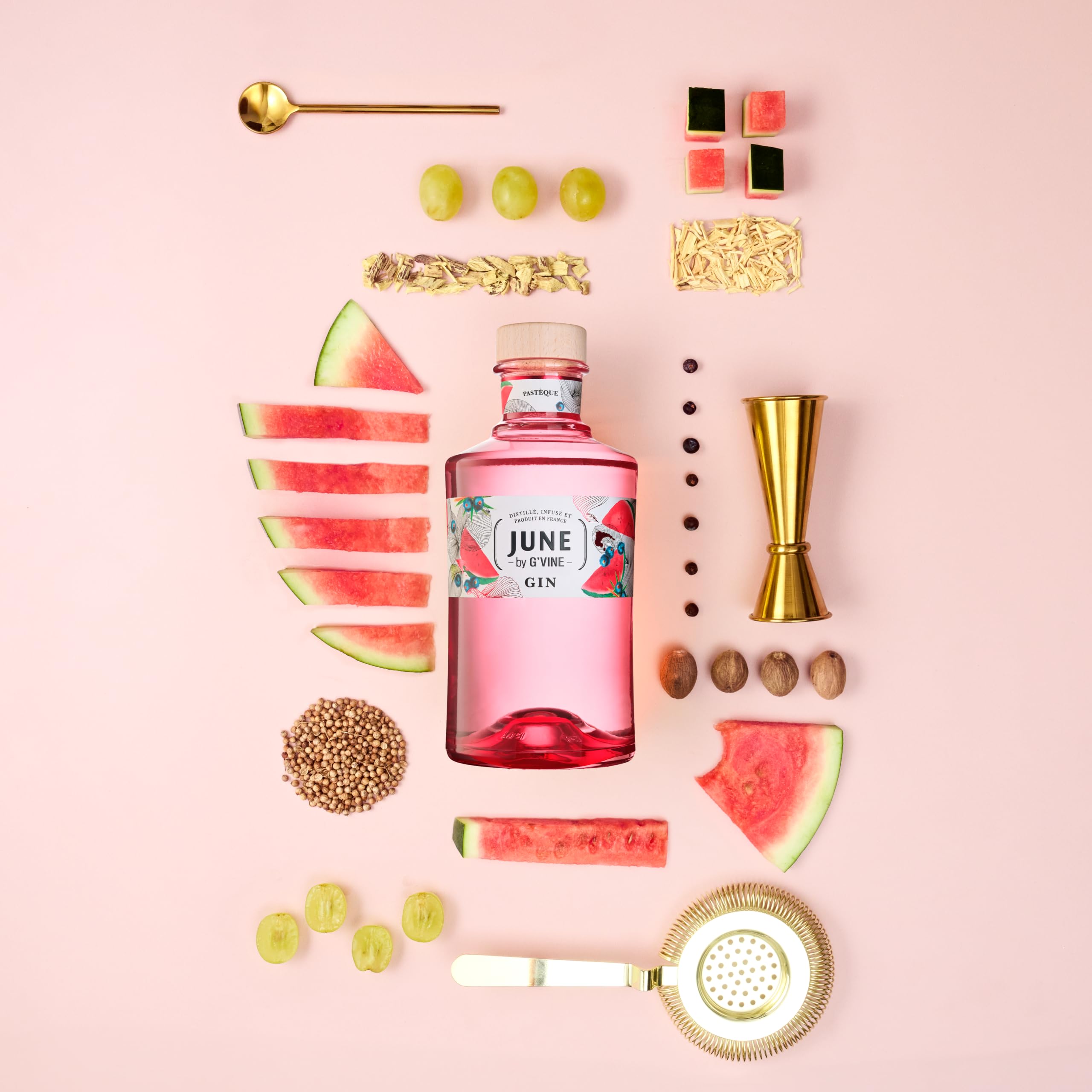June by G-Vine Ginebra Sandía 70 cl – Gin Premium Floral y Sedosa - Elaborada con Uva y Fruta Natural – Ideal para Gin Tonic y Cócteles - 37,5% Vol