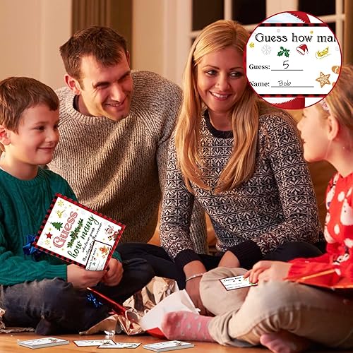 Miniatura 6 de Sosation Juego de 61 tarjetas de Navidad de adivinanzas, 60 tarjetas de adivinación de Navidad, 60 tarjetas de adivinar cuántas y 1 letrero para