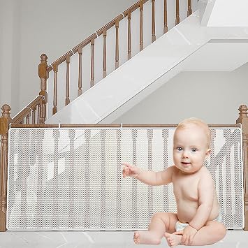 Child Safety Net, Stairs Guard Protective Netting, Balcony Banister Stairs Guard Safety Net for Kids Baby Pets, Baby Safety Net, Balcony and Stairway Railing Fence Mesh Protection Net, 2Mx79CM