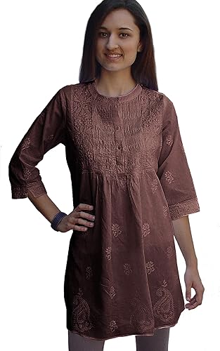 Ayurvastram - Blusa estilo túnica bordada a mano de algodón puro, parte superior, Kurti
