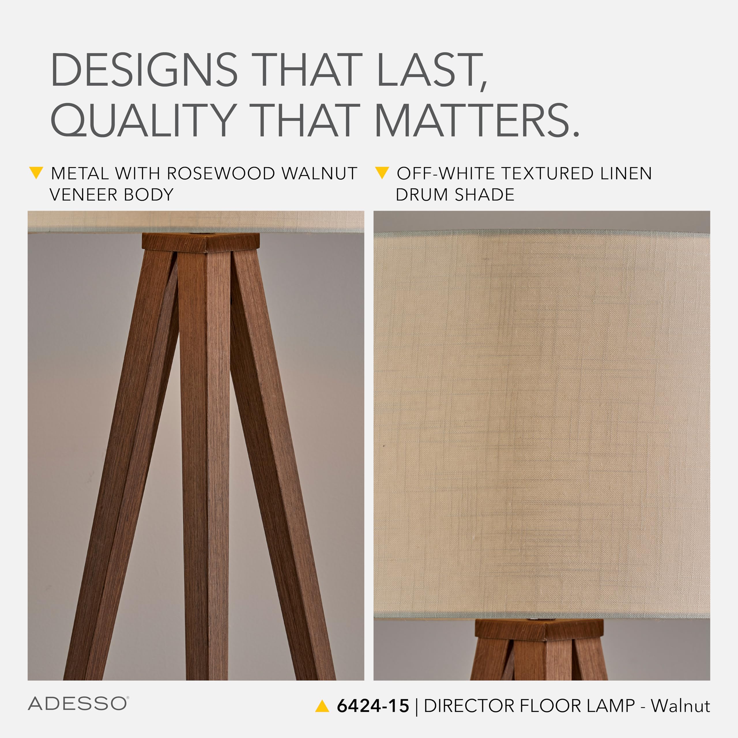 Adesso Floor Lamp with Walnut Rosewood Veneer and Beige Fabric