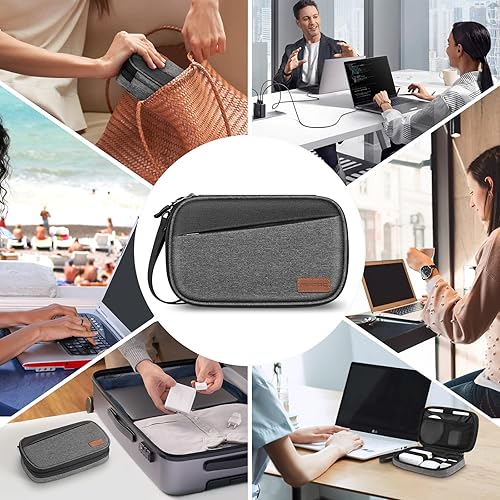 Miniatura 8 de FINPAC Bolsa electrónica de viaje, organizador de cables portátil, funda electrónica de artículos esenciales, bolsa de almacenamiento de doble capa