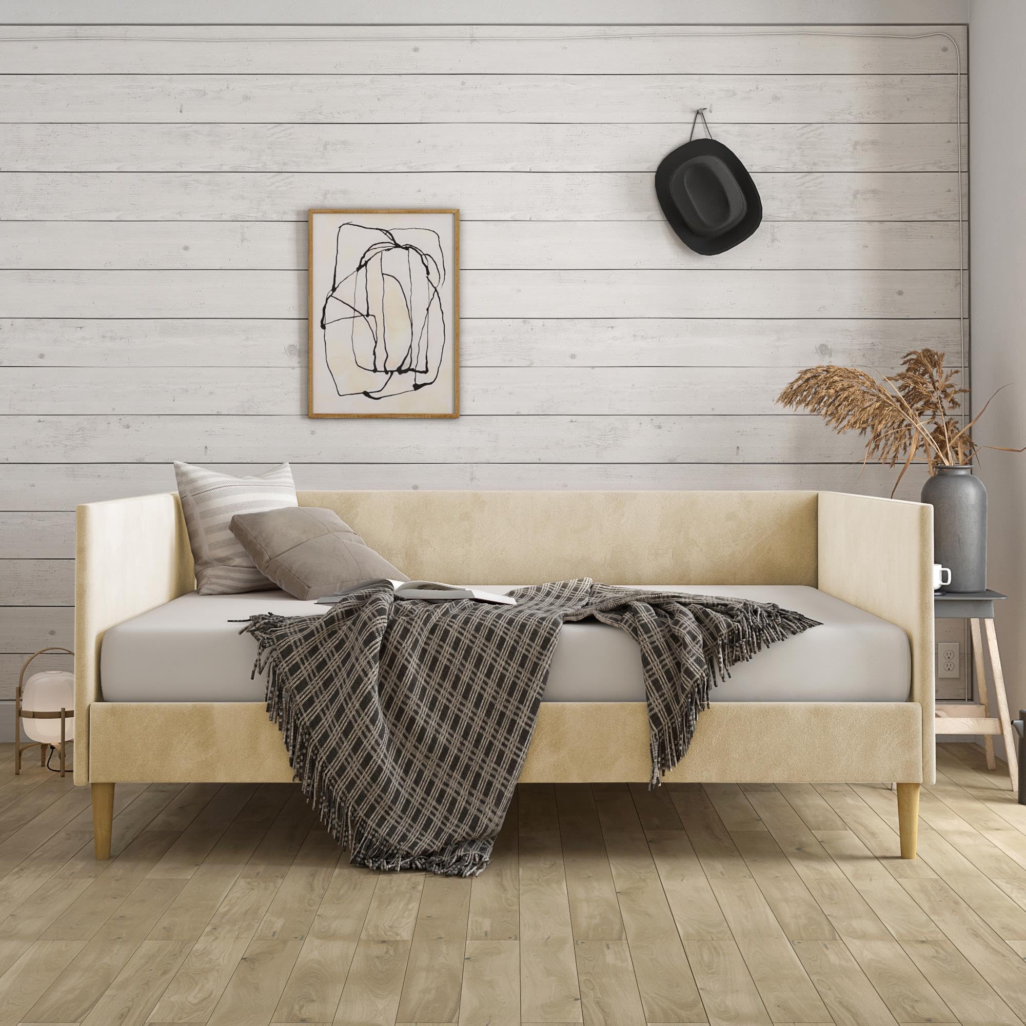 DHP Franklin Mid Century Upholstered, Full Size, Tan Velvet Daybed,