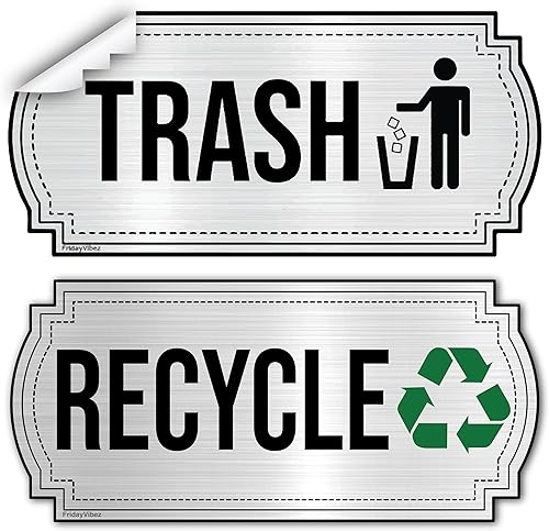 Calcomanías de reciclaje y basura para botes de basura de cocina y contenedores de reciclaje, combo de calcomanías de basura y reciclaje para