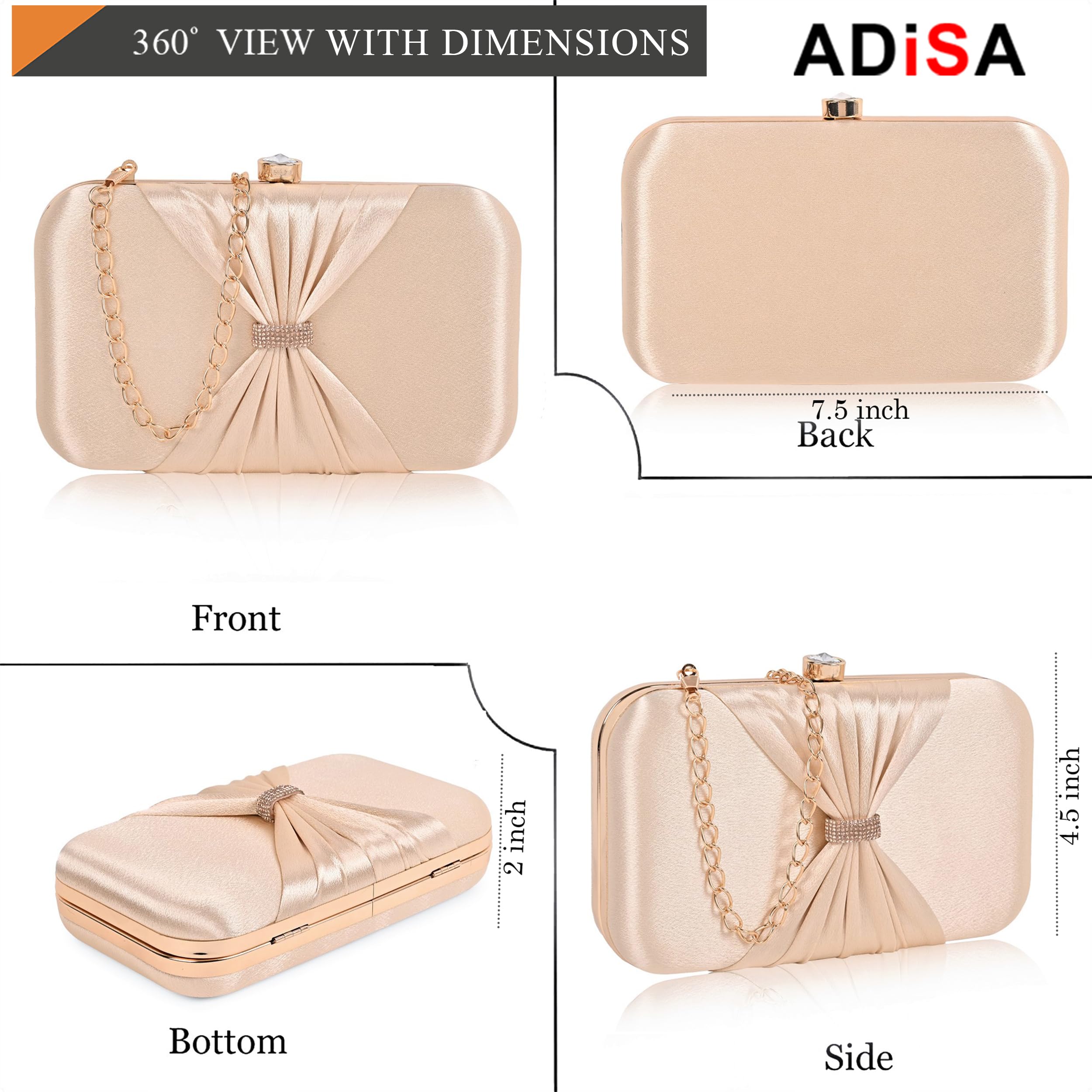 ADISA bow formal party clutch with gold chain for women and girls (CL102-GOL)