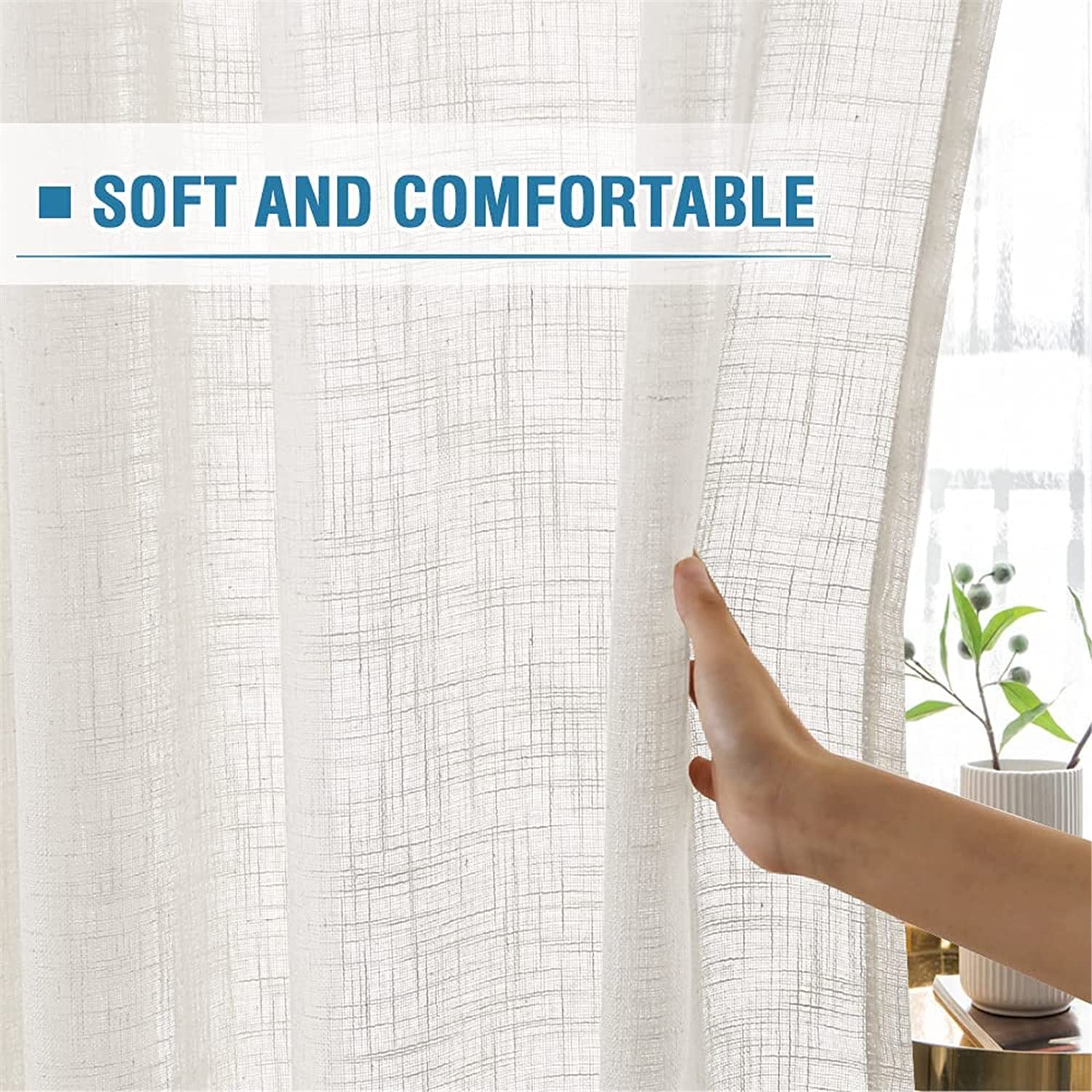 Tende in Misto Lino Naturale per Soggiorno - Tela di Lino Testurizzate, Filtranti Leggere, Semitrasparenti Con Passanti Nascosti, 2 Pezzi (Off White, 2x 132x213 cm)
