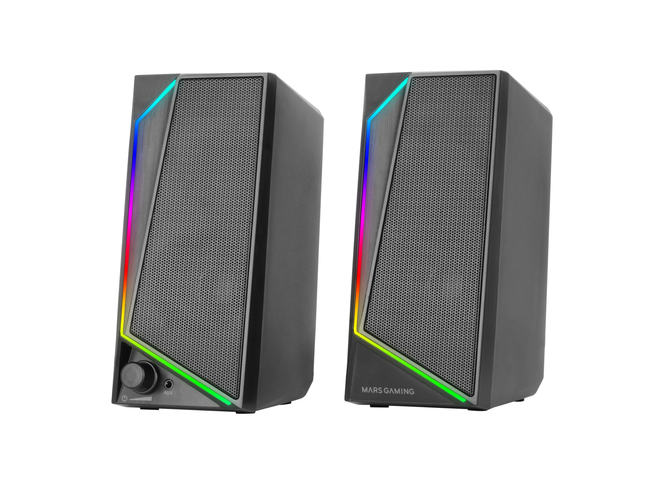 Mars Gaming MS72, Altoparlanti Gaming 15W, Illuminazione RGB Flow, 2 Driver Attivi, Chipset DSP, Connessione Plug&Play USB e Jack 3.5mm, Rotella Controllo Volume e Porta Audio per Cuffie, Nero