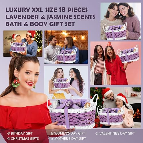 Miniatura 6 de Juego de regalo de lujo de 24 piezas para el cuerpo para mujeres, juego de cesta de regalo de spa, regalos de spa casero de lavanda para mujeres con